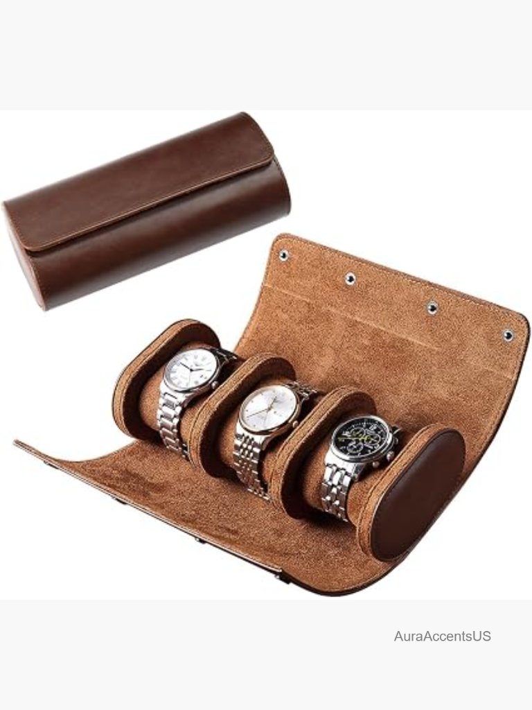 Luxury Leather Watch Roll Case 3 Slot Travel Organizer For Men Women Watch